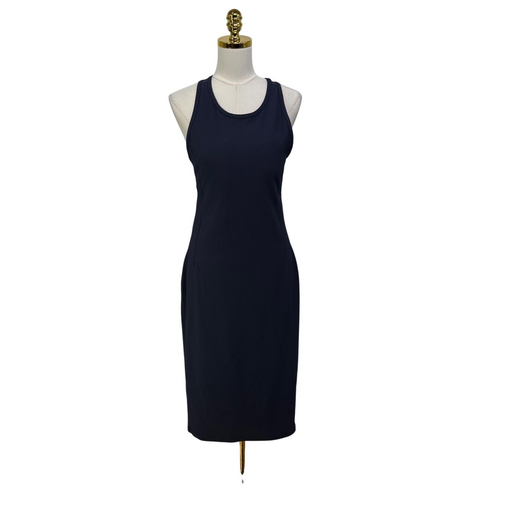 Lululemon Brunch and Back Ribbed Racerback Cutout Midi Dress 12 Blue Gray